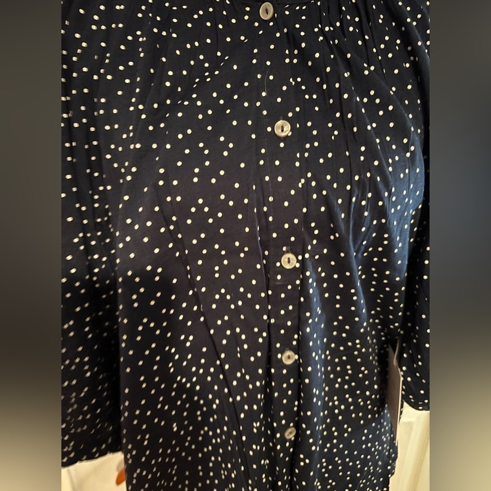 NWT LC Lauren Conrad Navy Blouse with White Polka Dots XS - Picture 2 of 8
